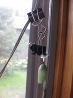 7th chrysalis recovered after nursery knocked over (by dogs?), hung from string, 16 August 2022